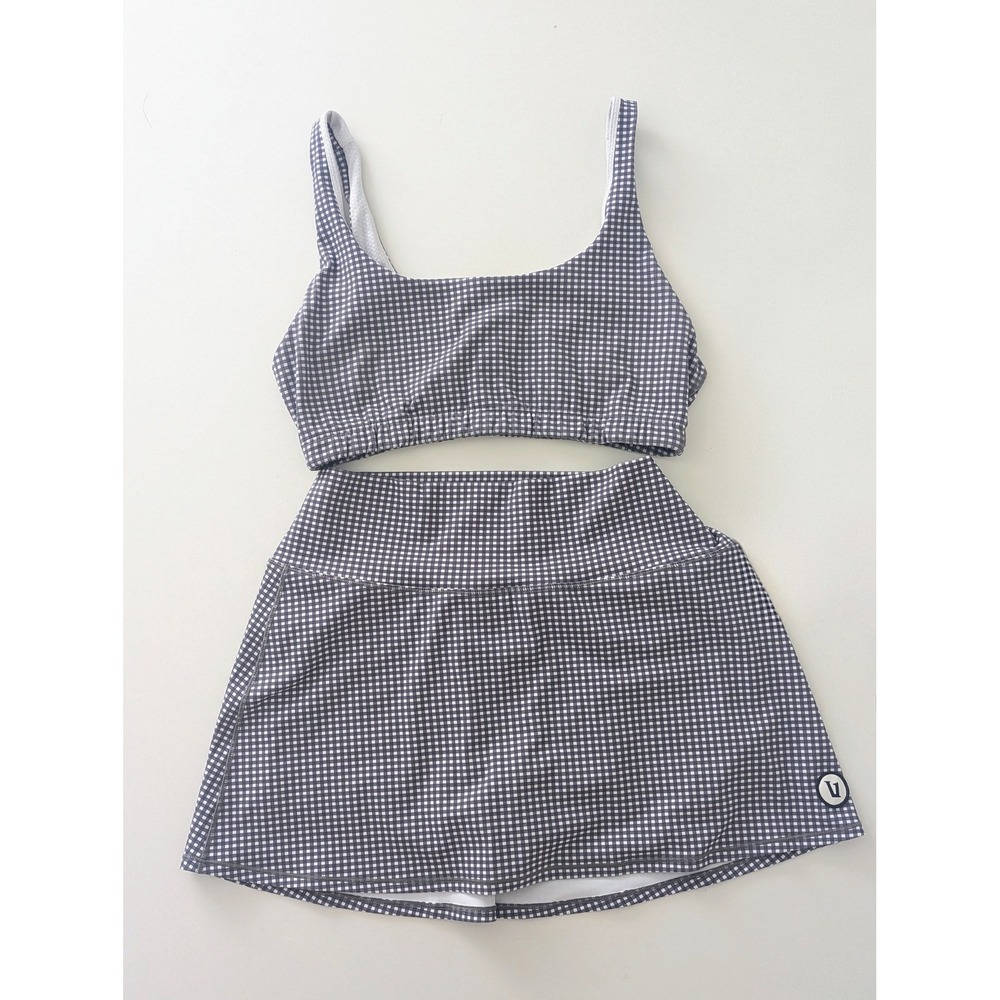 Vuori Gingham Tennis Skirt Set - Top (L) & Skirt (M) Charcoal Grey/ White Plaid